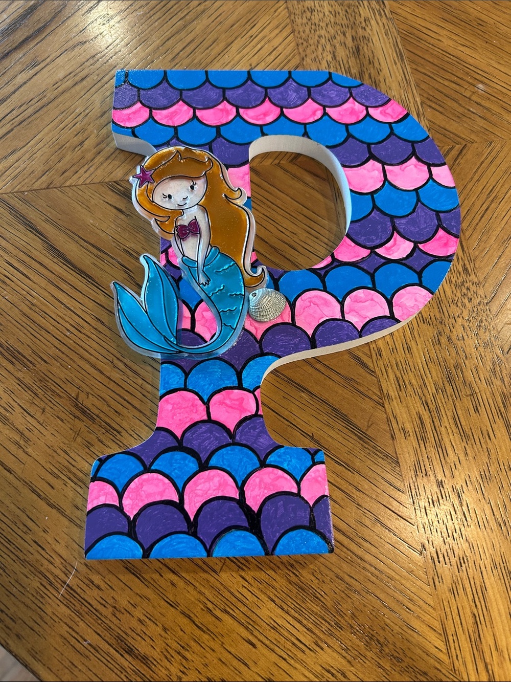 Mermaid Scallop Pattern Letter P - Pink, Blue & Purple